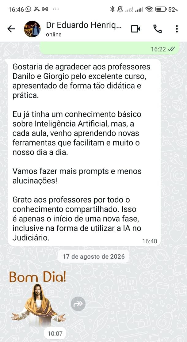 Depoimento de aluno da Prática Jurídica 8x1