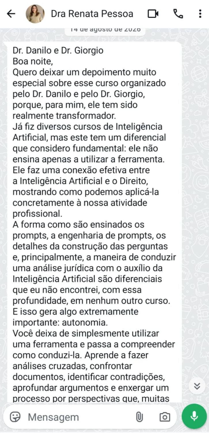 Depoimento de aluno da Prática Jurídica 8x1