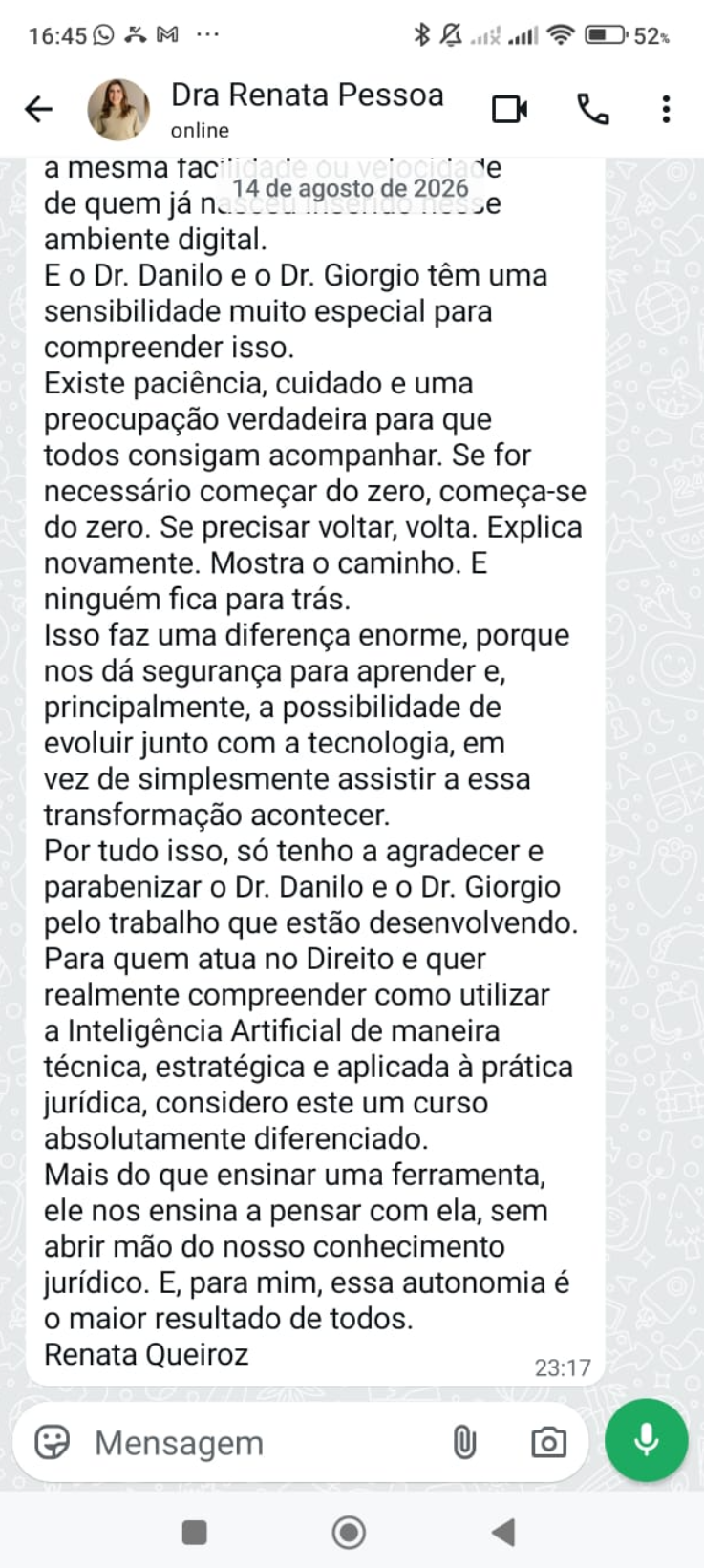 Depoimento de aluno da Prática Jurídica 8x1